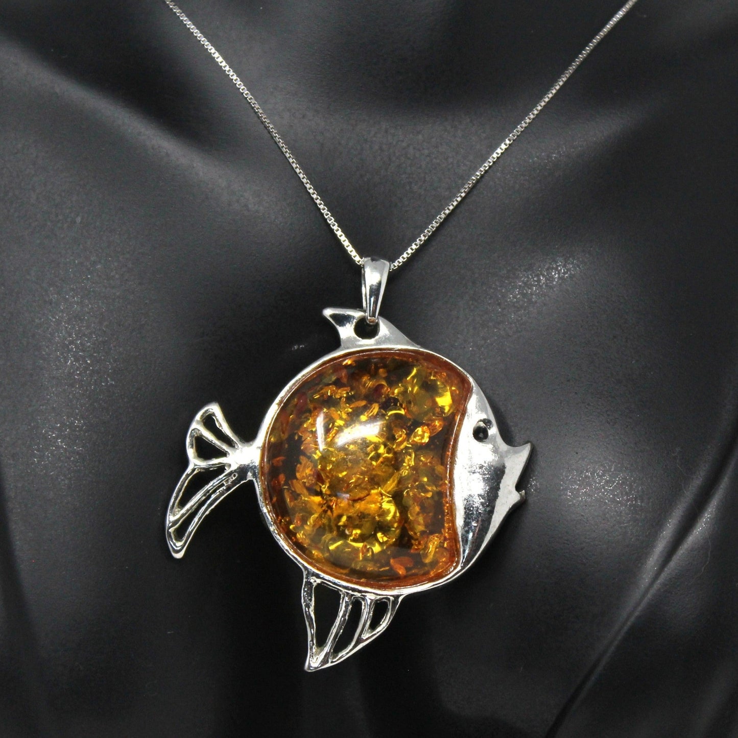 amber stone fish pendant necklace