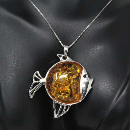 amber stone fish pendant necklace