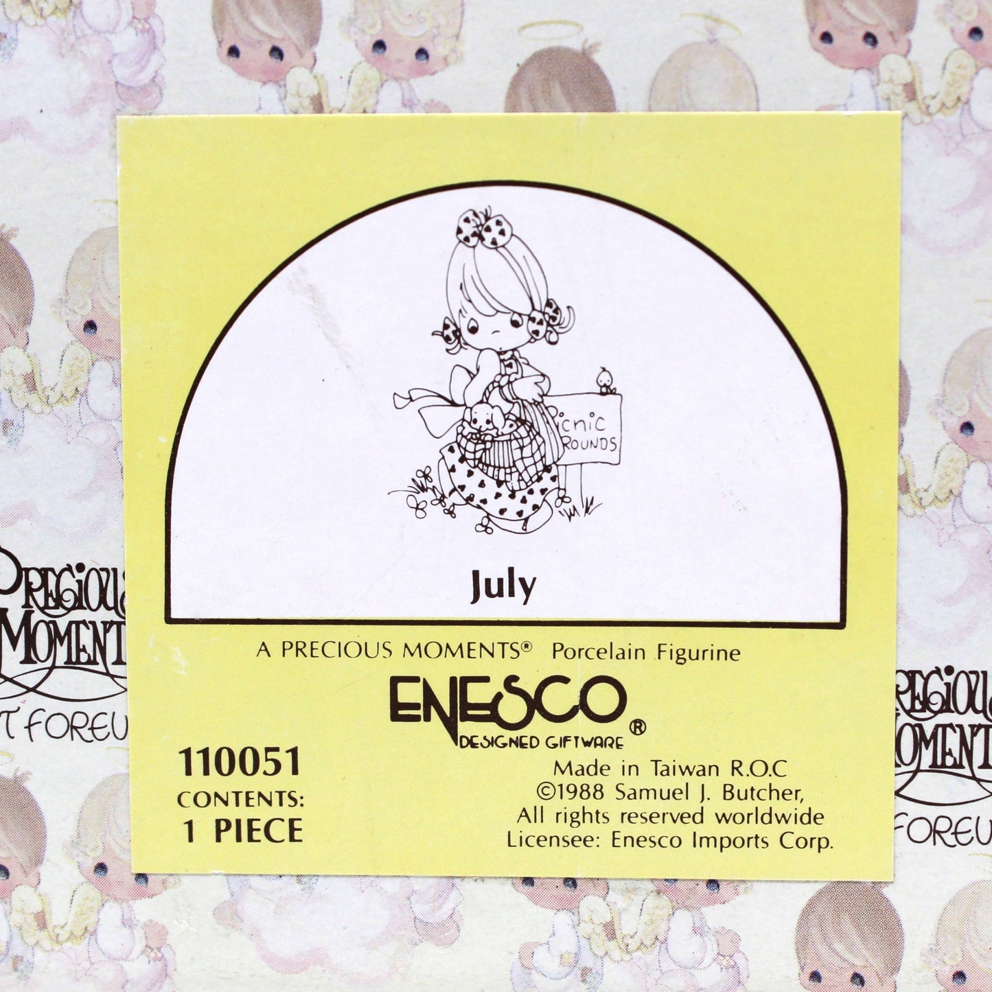 Figurine, Precious Moments, July Calendar Girl #110051, Enesco, Original Box, Vintage 1992