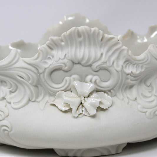 Planter, Jardinière, Italy for Bonwit Teller, Footed Porcelain Embossed 3D Florals & Scrolls, Vintage 1930s–1950s