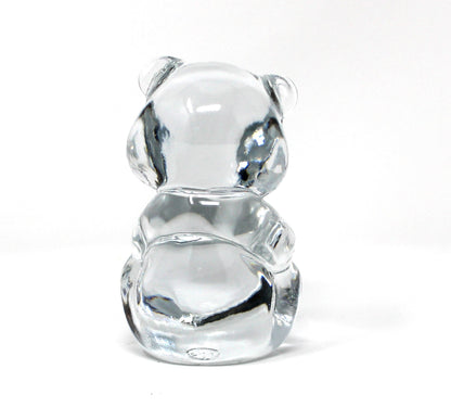 back view of Fenton's vintage clear glass figurine /  paperweight, shaped like a bear