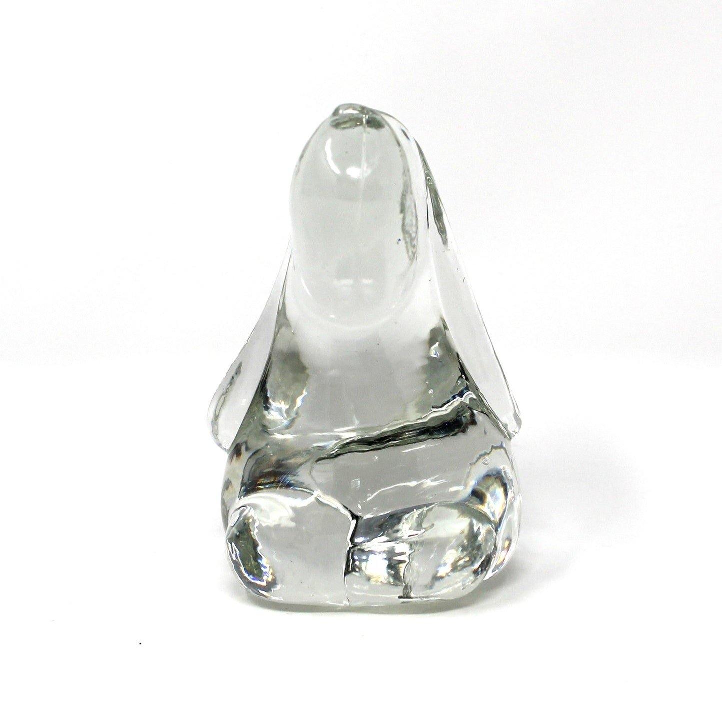 Figurine, Art Glass, Beagle Hound Dog, Droopy Ears, Blown Crystal Paperweight, Vintage 1970s