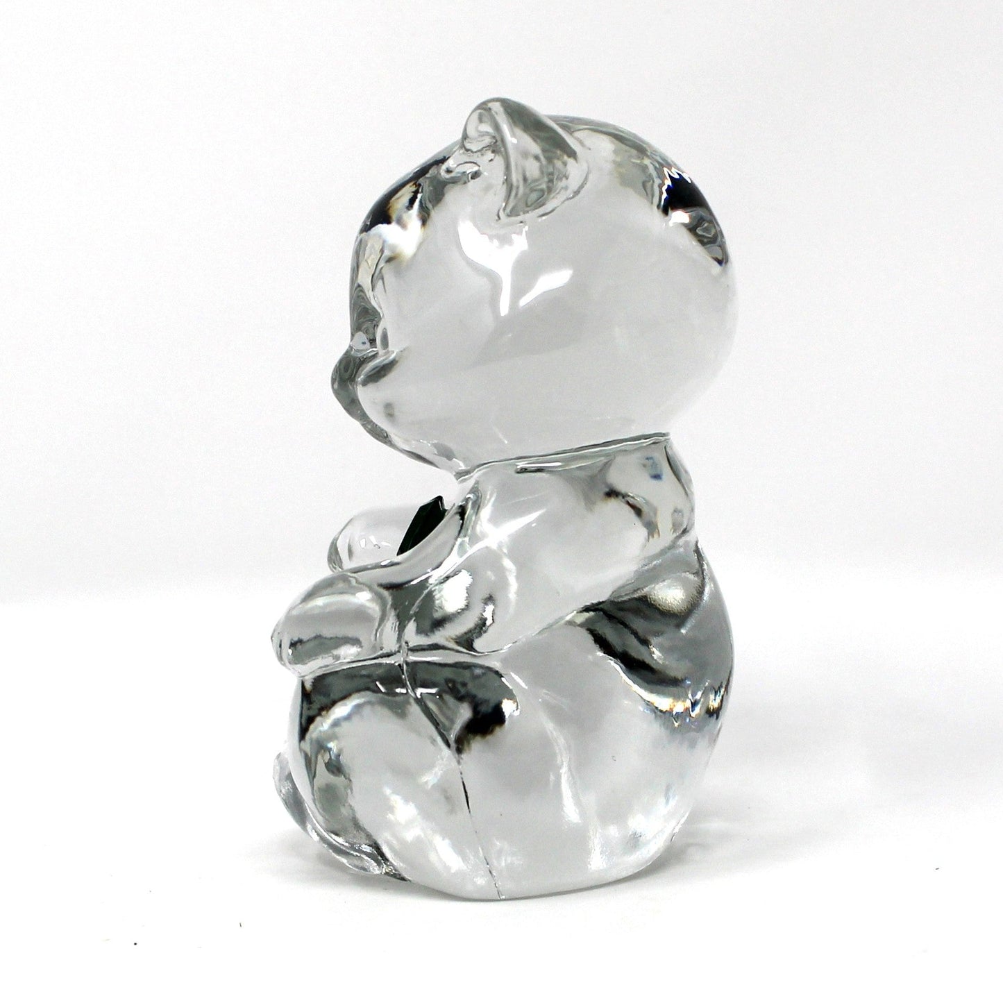 Figurine, Art Glass, Fenton Birthday Bear, May Birthstone Green Heart, Blown Crystal Paperweight, Vintage 1990s