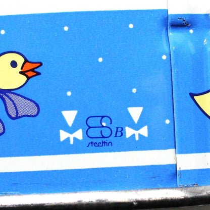 Gift Tin / Cookie Tin, Blue Goose Tin, Goose Tin with Yellow Chicks, Blue & White, Vintage