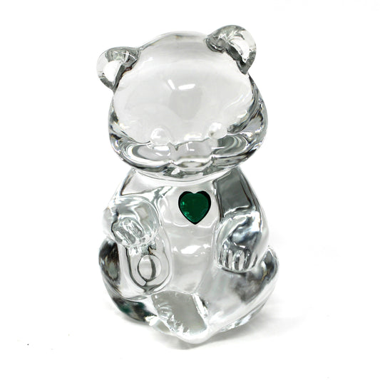 Figurine, Art Glass, Fenton Birthday Bear, May Birthstone Green Heart, Blown Crystal Paperweight, Vintage 1990s