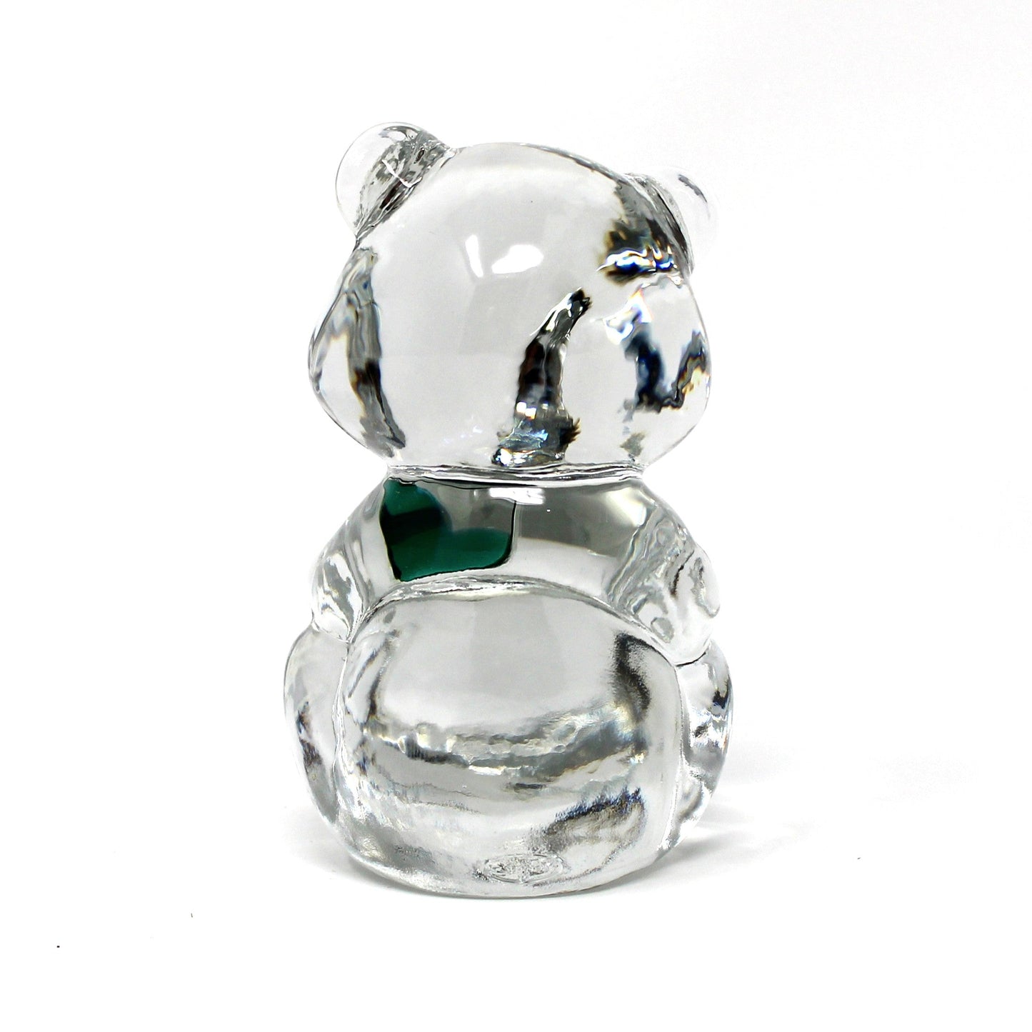 Figurine, Art Glass, Fenton Birthday Bear, May Birthstone Green Heart, Blown Crystal Paperweight, Vintage 1990s