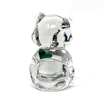 Figurine, Art Glass, Fenton Birthday Bear, May Birthstone Green Heart, Blown Crystal Paperweight, Vintage 1990s