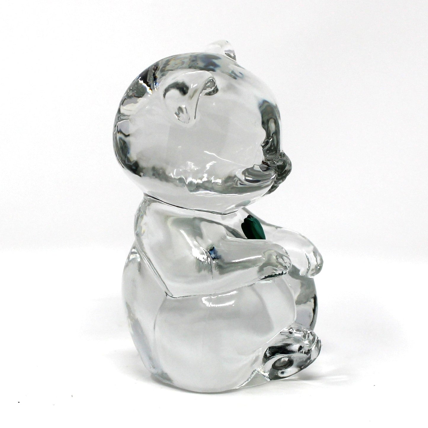 Figurine, Art Glass, Fenton Birthday Bear, May Birthstone Green Heart, Blown Crystal Paperweight, Vintage 1990s