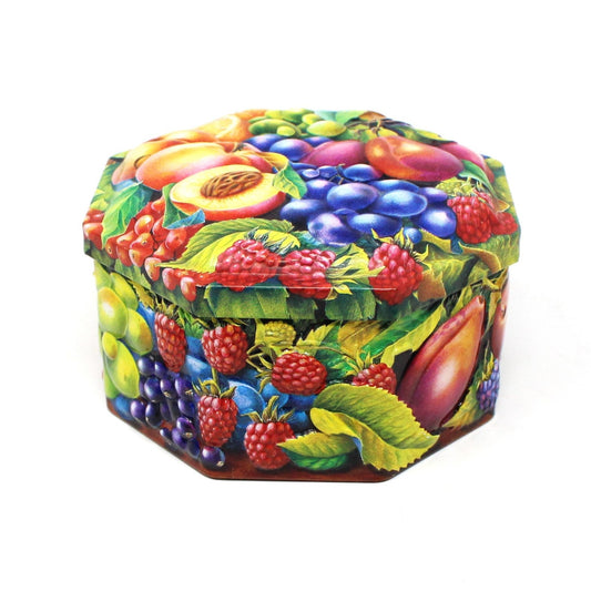 Tins, Gift Tin / Candy Tin, Churchill's New Orchard Fruits Embossed Collectible Tin, Vintage England