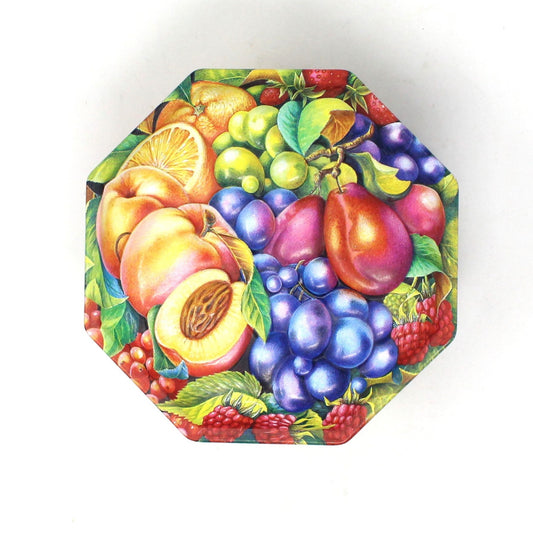 Tins, Gift Tin / Candy Tin, Churchill's New Orchard Fruits Embossed Collectible Tin, Vintage England