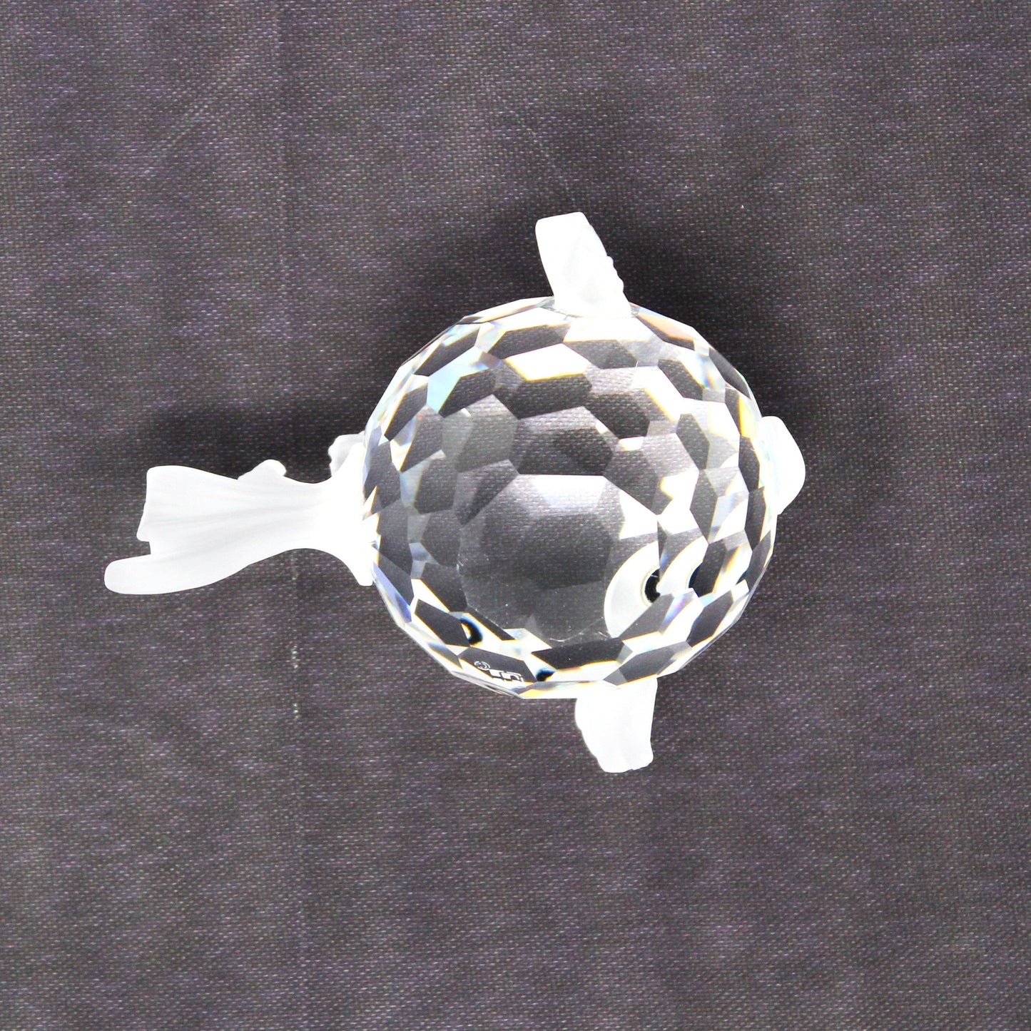 Bottom view of medium Swarovski crystal faceted puffer fish