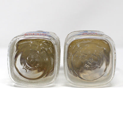 Salt and Pepper Shakers, Hazel Atlas Waffle Block, Dutch Windmill, Red Metal Lids, Vintage 1932