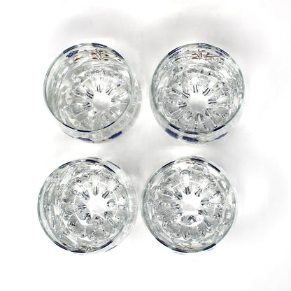 Cocktail Glasses, Blue Enamel and Gold Florals, 8 Multi-Peg Feet, Set of 4, Mid Century Italy, Vintage 1960s