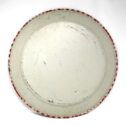 Tray, Stoyke, Mid Century BBQ Grill Design, Red Checkered Border, Lithographed Metal, 19" Round, Vintage, USA, AAW, 1950s