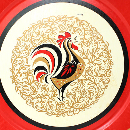Tray, Stoyke, Mid Century Rooster Design, Lithographed Metal, 19" Round, Vintage, USA, AAW, 1950s