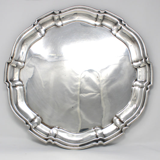 Tray, Poole Silver Co., Round Silverplate, Chippendale #1043, Hollowware, 16.25", 1950s