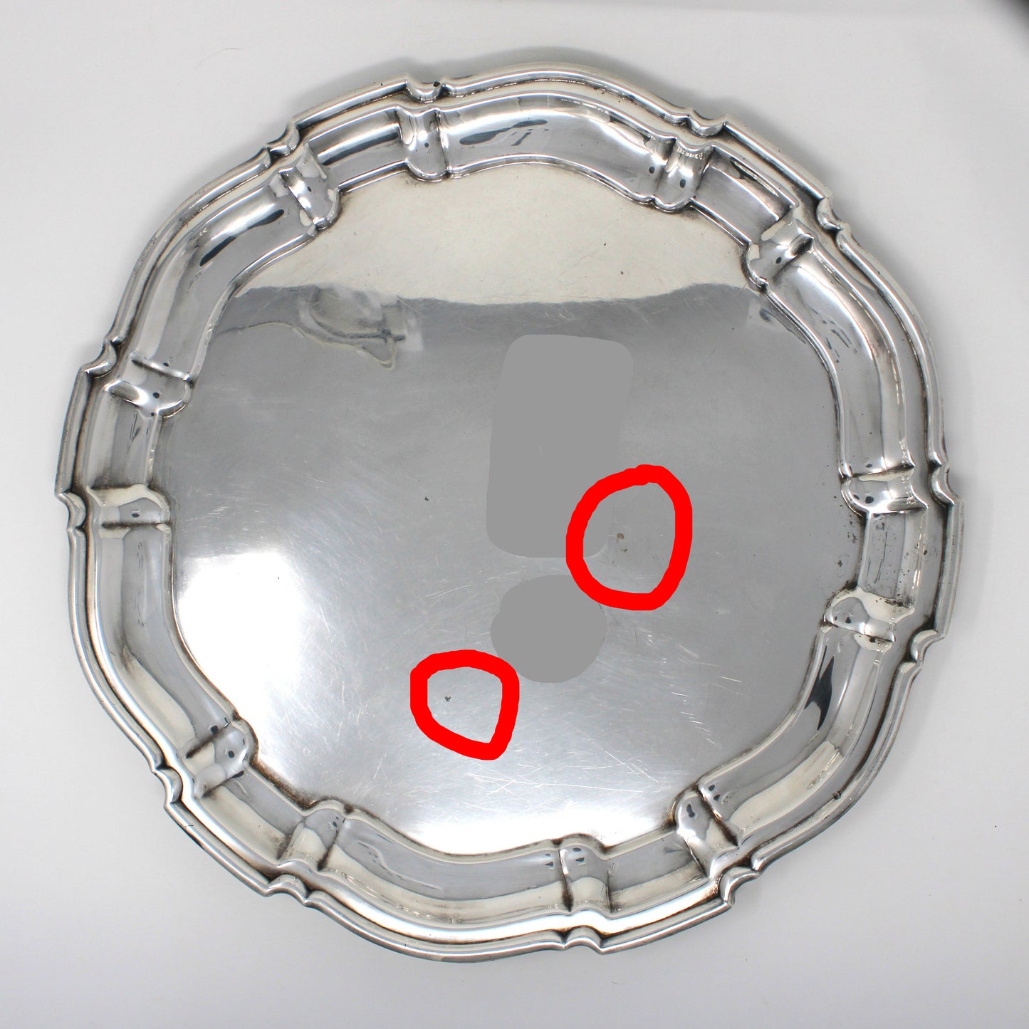 Tray, Poole Silver Co., Round Silverplate, Chippendale #1043, Hollowware, 16.25", 1950s