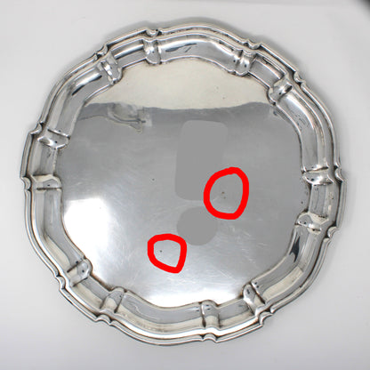 Tray, Poole Silver Co., Round Silverplate, Chippendale #1043, Hollowware, 16.25", 1950s