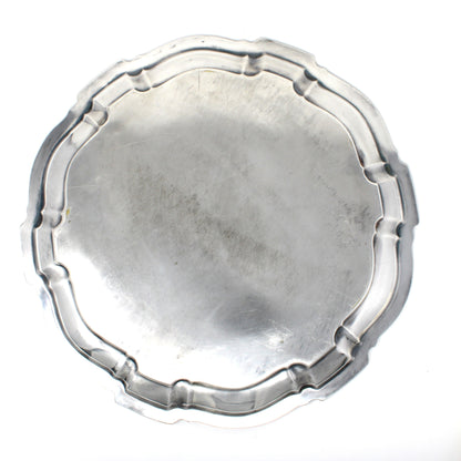 Tray, Poole Silver Co., Round Silverplate, Chippendale #1043, Hollowware, 16.25", 1950s