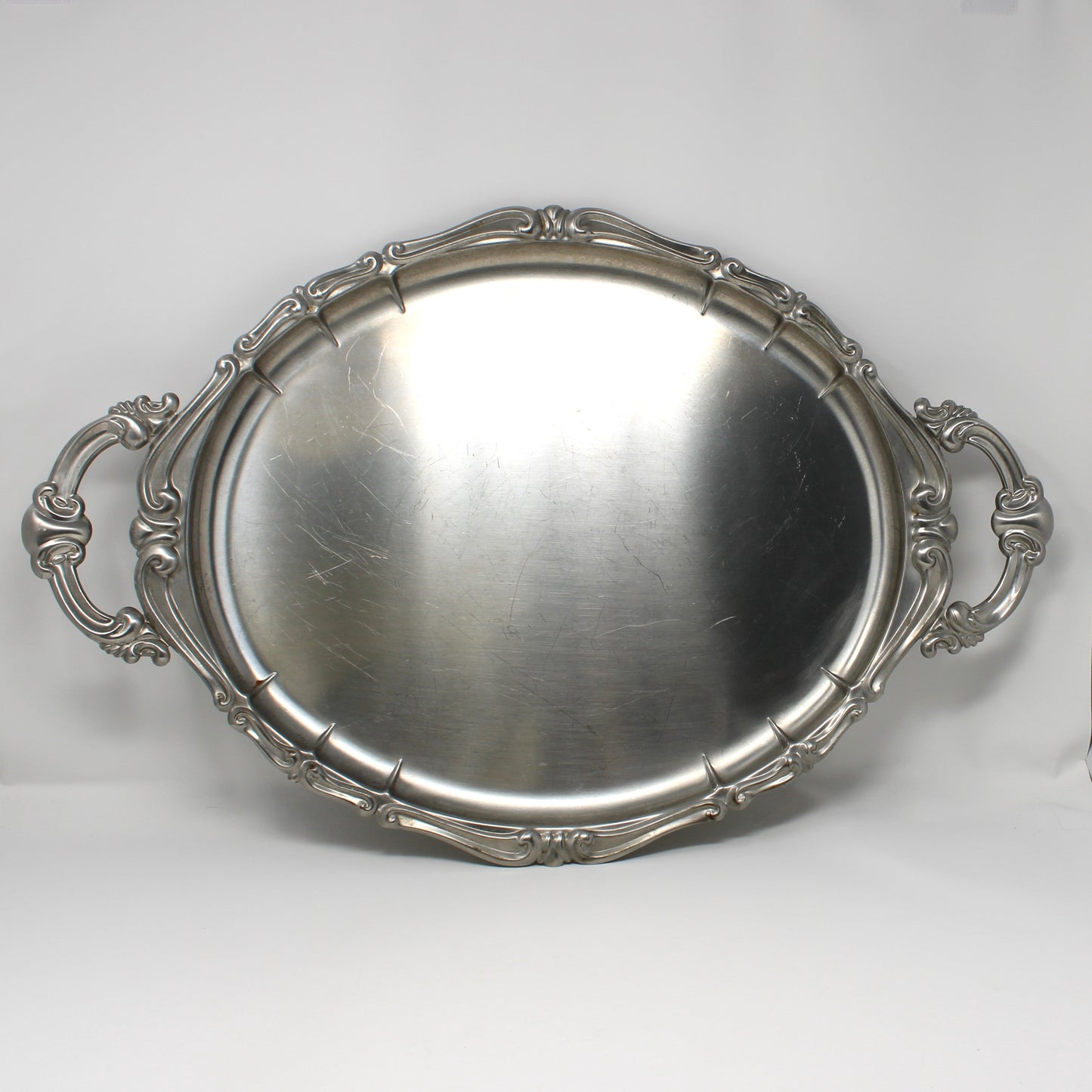 Tray, Large Italian Serving Tray with Built-In Handles, Stainless Steel Holloware, 19" INOXBECK, Vintage