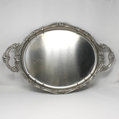 Tray, Large Italian Serving Tray with Built-In Handles, Stainless Steel Holloware, 19" INOXBECK, Vintage