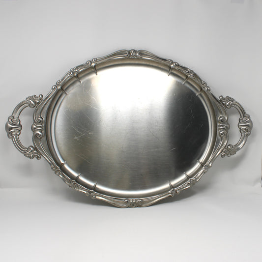 Tray, Large Italian Serving Tray with Built-In Handles, Stainless Steel Holloware, 19" INOXBECK, Vintage