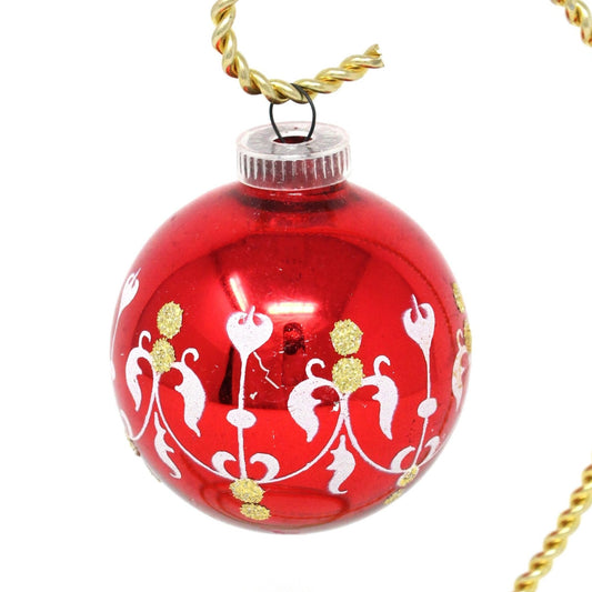 Ornaments, Glass Balls, Set of 3, Red, Green & Pink Stencil Design, Austria, Vintage