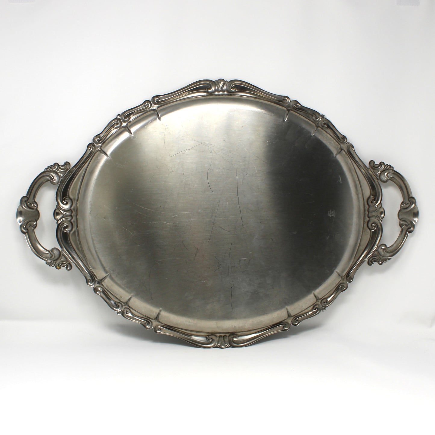 Tray, Large Italian Serving Tray with Built-In Handles, Stainless Steel Holloware, 19" INOXBECK, Vintage