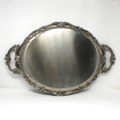 Tray, Large Italian Serving Tray with Built-In Handles, Stainless Steel Holloware, 19" INOXBECK, Vintage