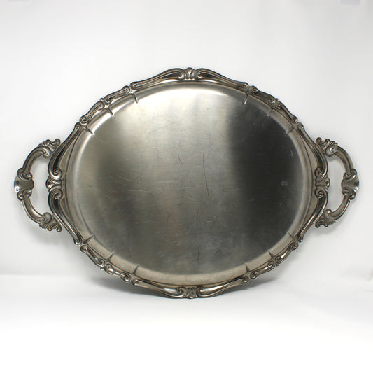 Tray, Large Italian Serving Tray with Built-In Handles, Stainless Steel Holloware, 19" INOXBECK, Vintage