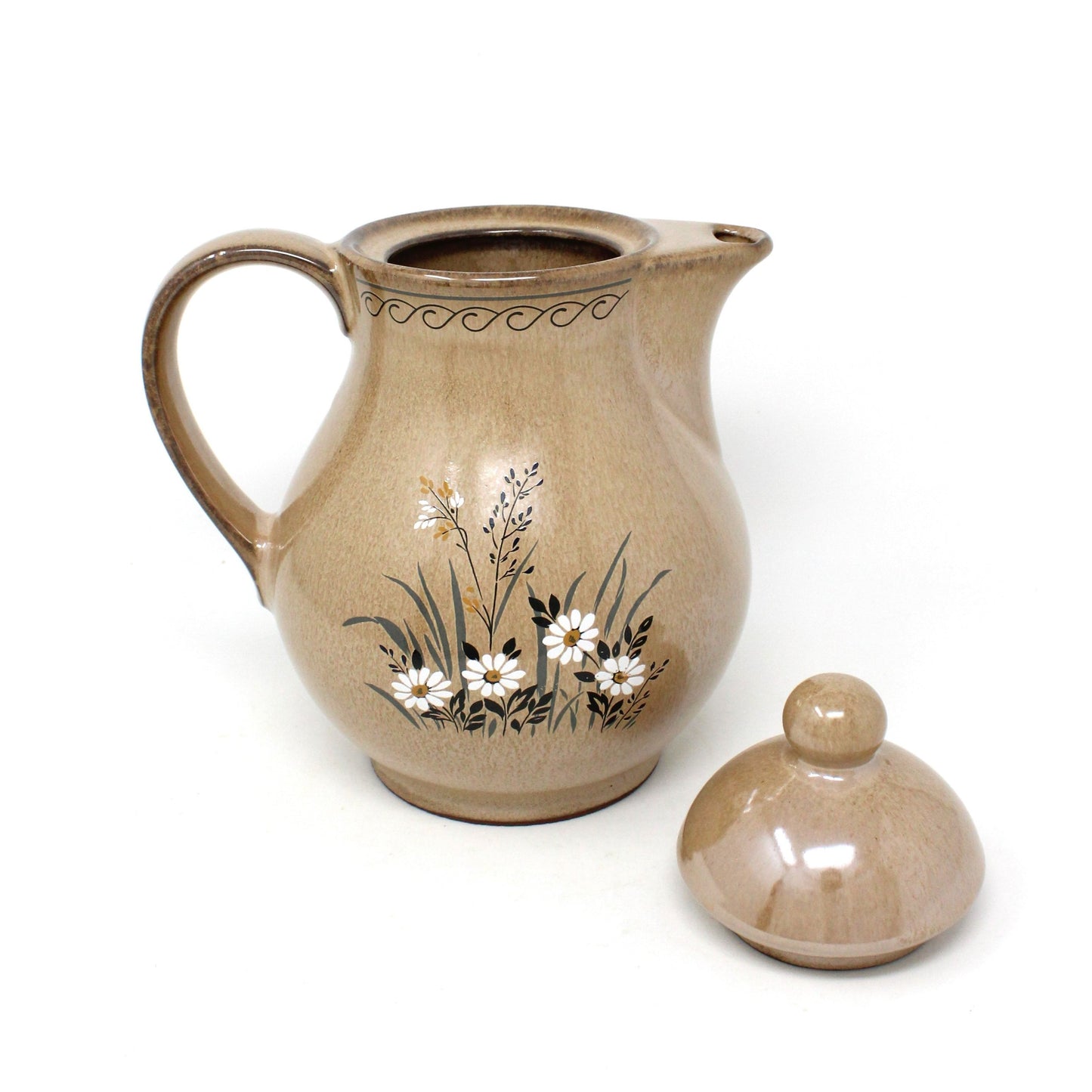Coffee Pot, Winterling, Brown with Daisies, Hand Painted, W. Germany, Vintage