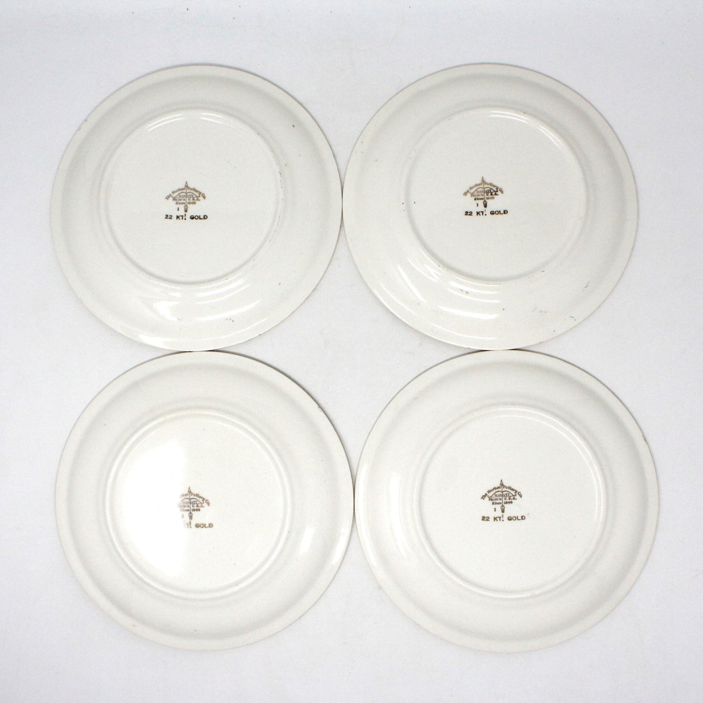 Dessert / Salad Plates, Harker Pottery, Victorian Courting Couple Fragonard, Filigree, Set of 4, Vintage