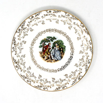 Dessert / Salad Plates, Harker Pottery, Victorian Courting Couple Fragonard, Filigree, Set of 4, Vintage