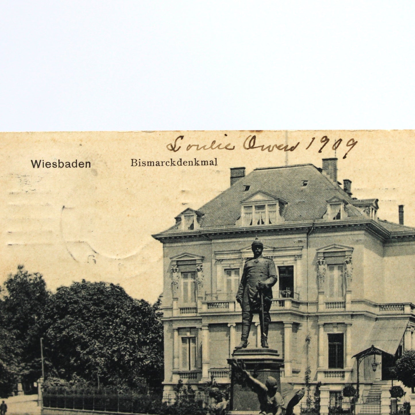 Wiesbaden Bismarck Monument Postcard, Antique German Real Photo, 1909