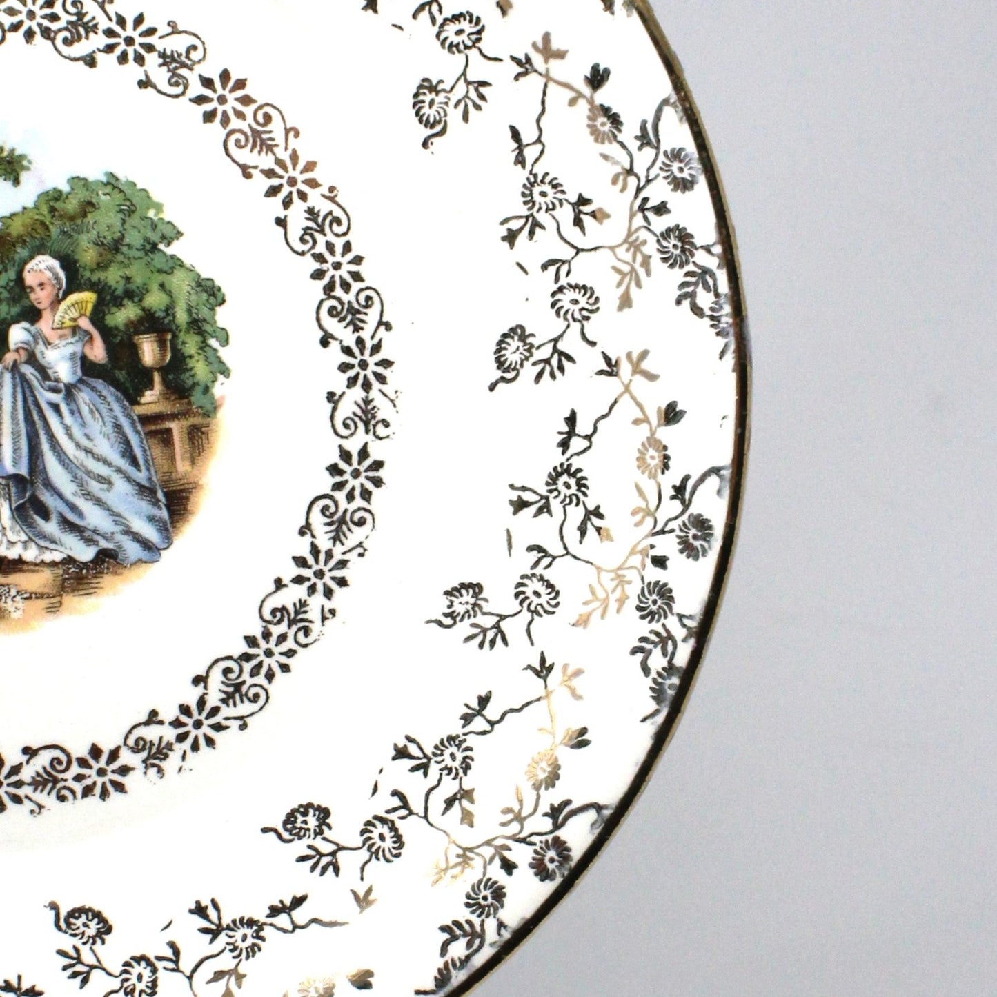 Dessert / Salad Plates, Harker Pottery, Victorian Courting Couple Fragonard, Filigree, Set of 4, Vintage
