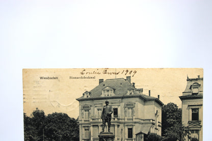 Wiesbaden Bismarck Monument Postcard, Antique German Real Photo, 1909