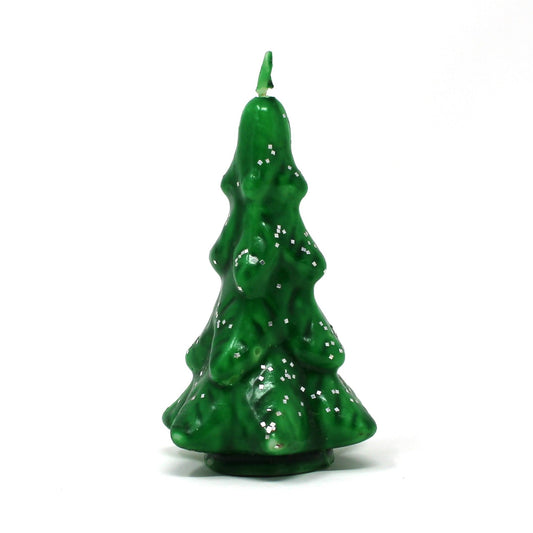 Vintage Gurley Christmas Tree candle, green with silver sparkles.