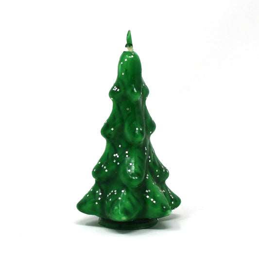 Vintage Gurley Christmas Tree candle, green with silver sparkles.