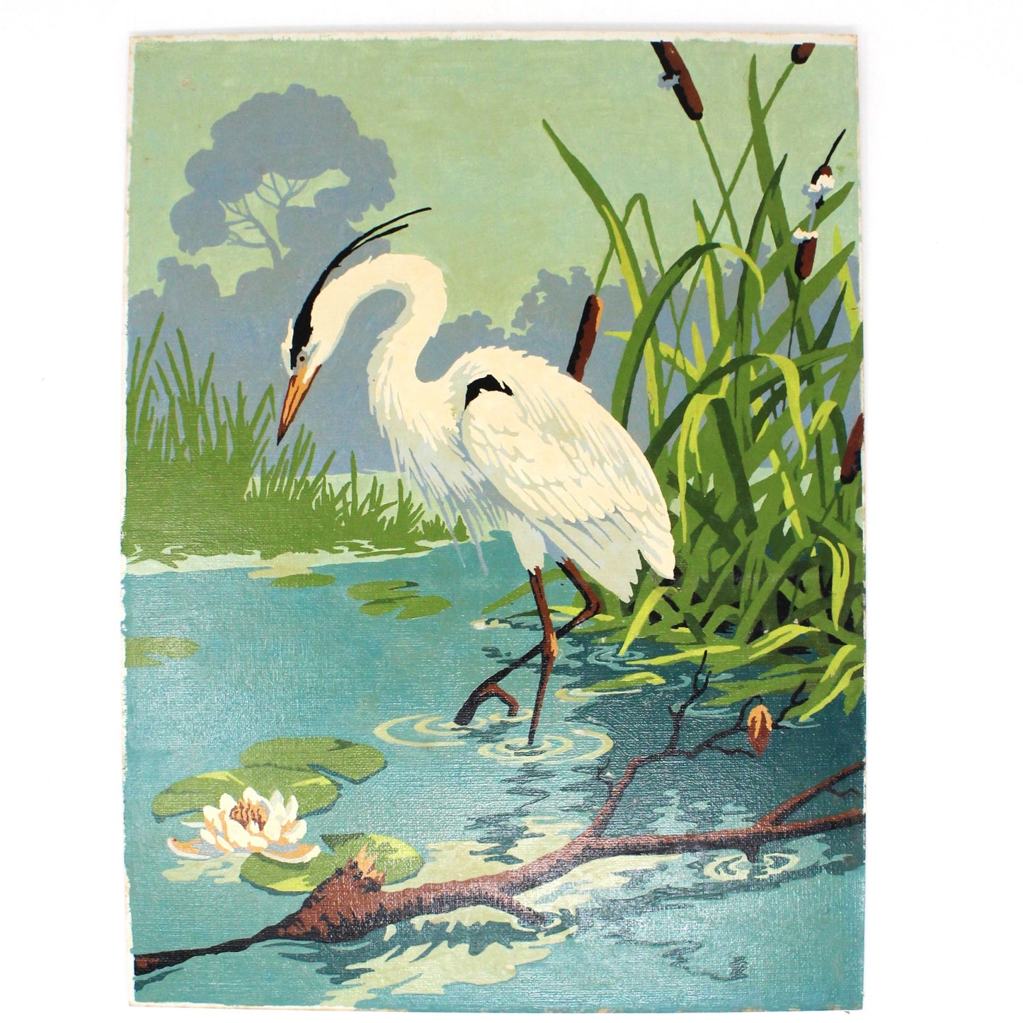 Paint by Number, Lone Heron Oil Painting, Craft Master 16 x 12, Vintage