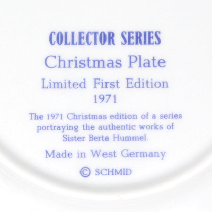 Decorative Plate, Schmid Brothers, Christmas Plate Hummel 1971, Collector Series, in Box, Vintage