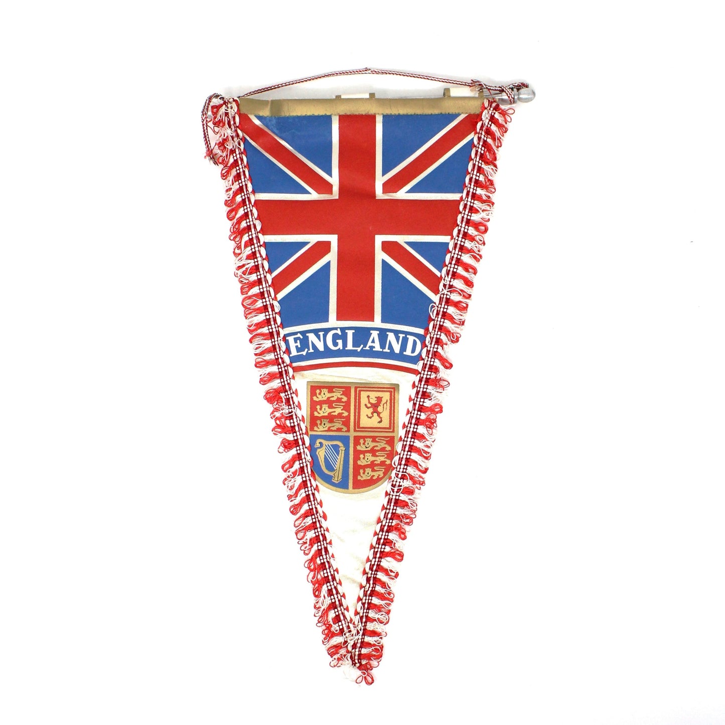 Pennant, England, Flag and Royal Arms Shield Silk Pennant with Fringe, Margi-Madrid Spain Collectible, Vintage 14", SOLD