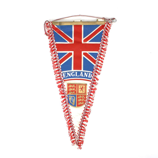 Pennant, England, Flag and Royal Arms Shield Silk Pennant with Fringe, Margi-Madrid Spain Collectible, Vintage 14", SOLD