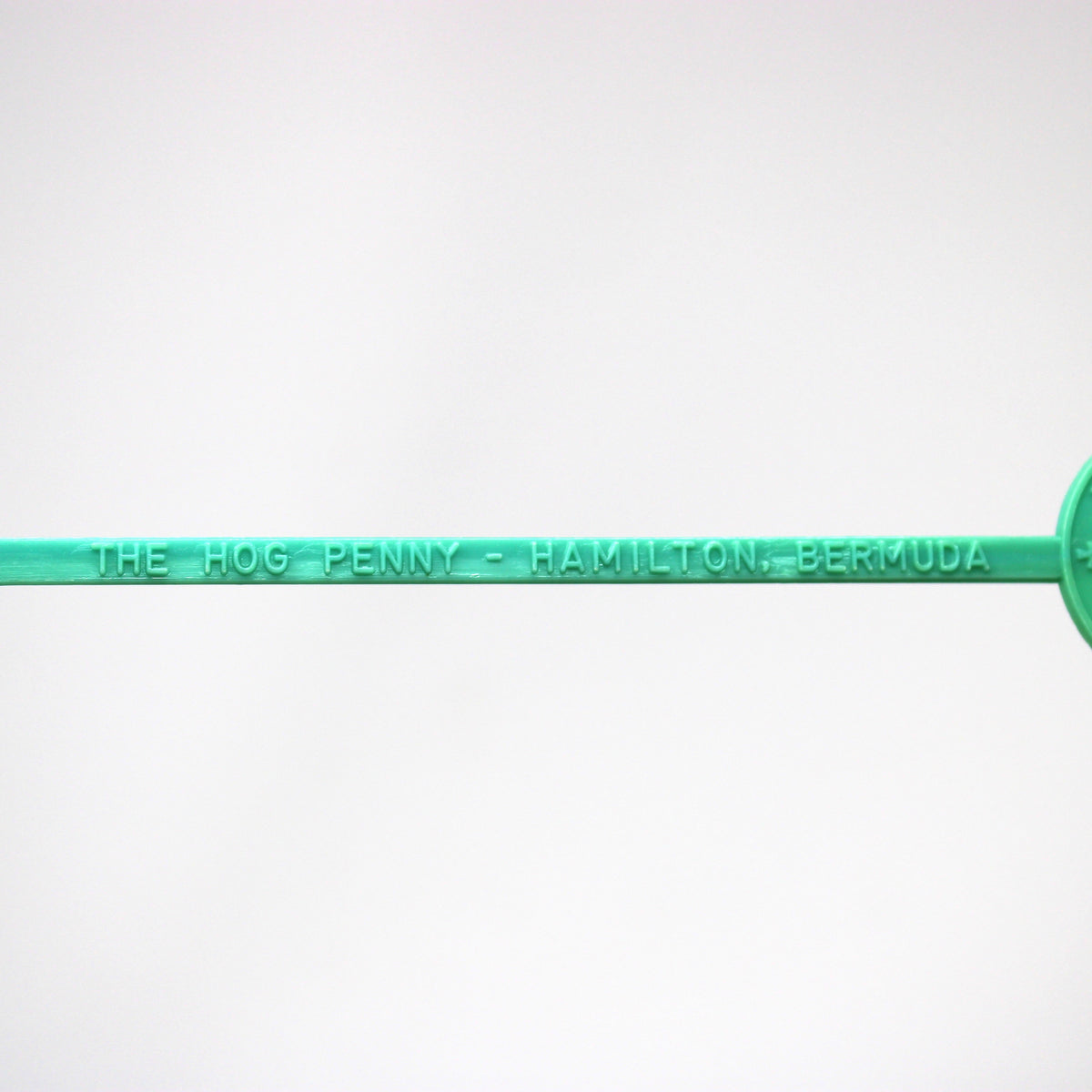 Vintage swizzle stick from The Hog Penny in Bermuda. 1960's featuring a Hogge Money, Bermuda's first currency.