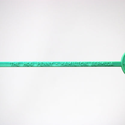 Vintage swizzle stick from The Hog Penny in Bermuda. 1960's featuring a Hogge Money, Bermuda's first currency.