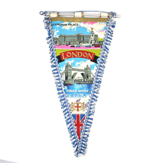 Pennant, London England Souvenir Silk Pennant with Fringe, Margi-Madrid Spain Collectible, Vintage 14", SOLD
