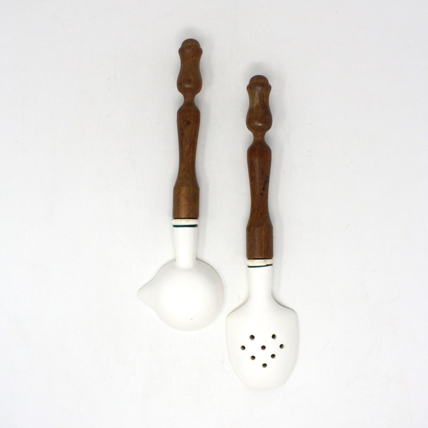 Spoon & Ladle / Separator Set, Kitchen Utensil Set Painted Rooster, Ceramic with Wood Handle, Vintage