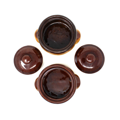Soup Crocks, Two-Tone Brown Glazed Stoneware, Set of 2, Vintage 1970s