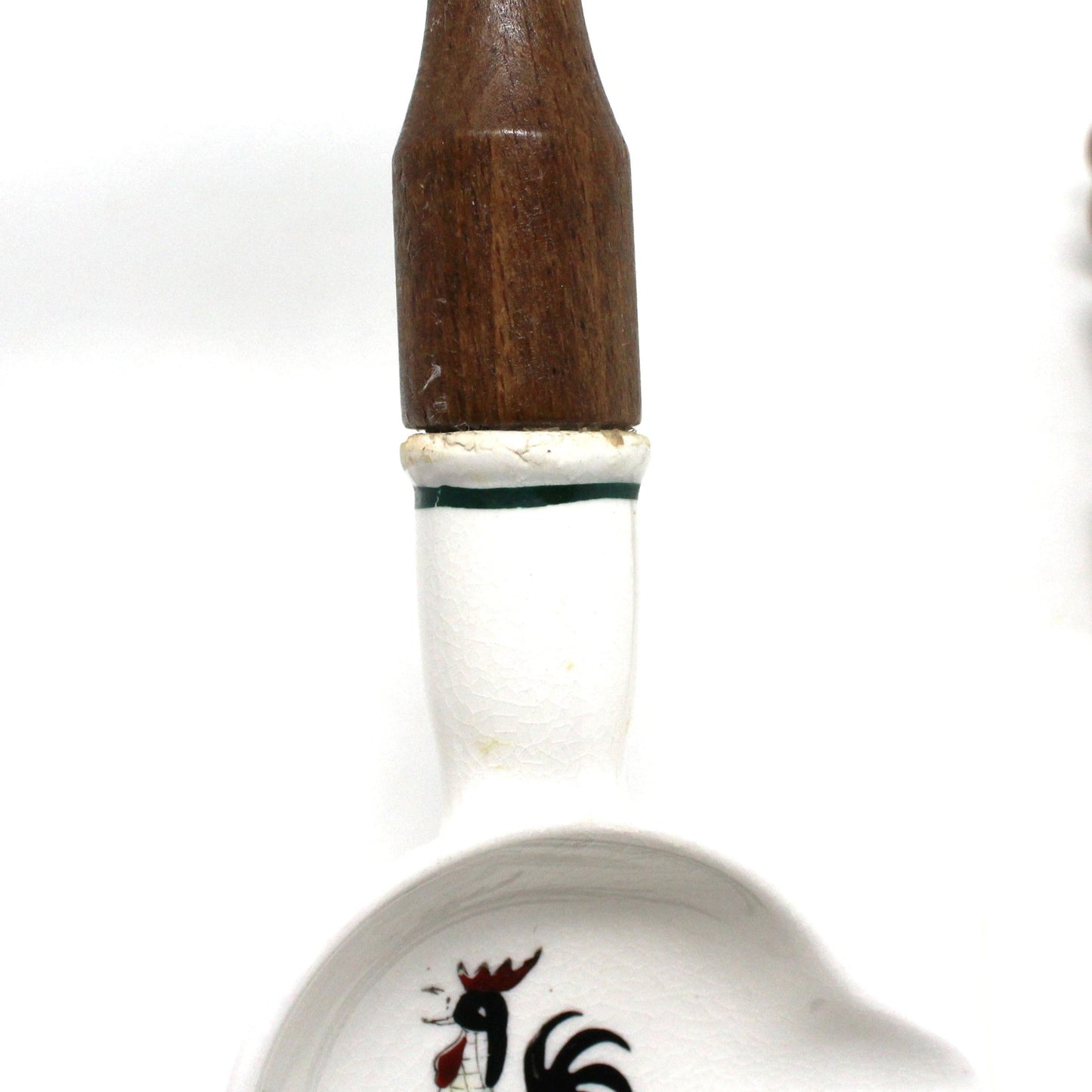 Spoon & Ladle / Separator Set, Kitchen Utensil Set Painted Rooster, Ceramic with Wood Handle, Vintage