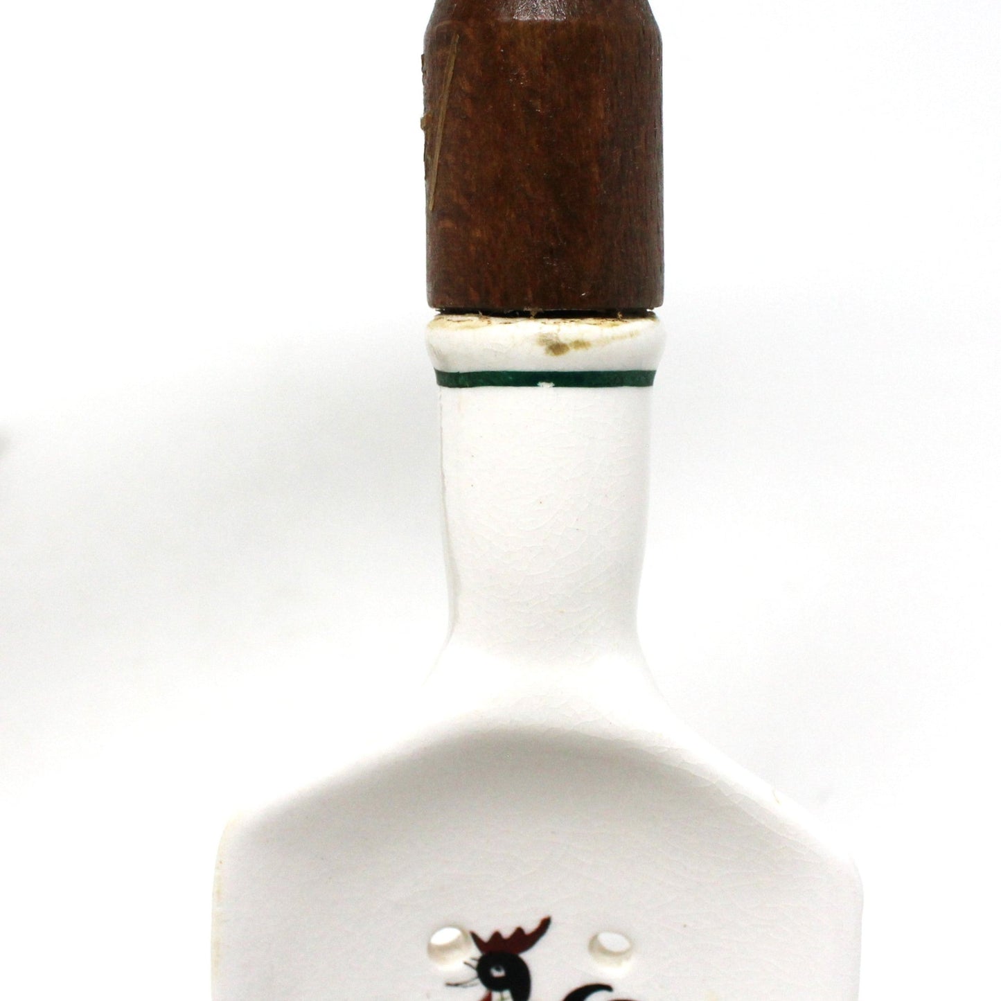 Spoon & Ladle / Separator Set, Kitchen Utensil Set Painted Rooster, Ceramic with Wood Handle, Vintage