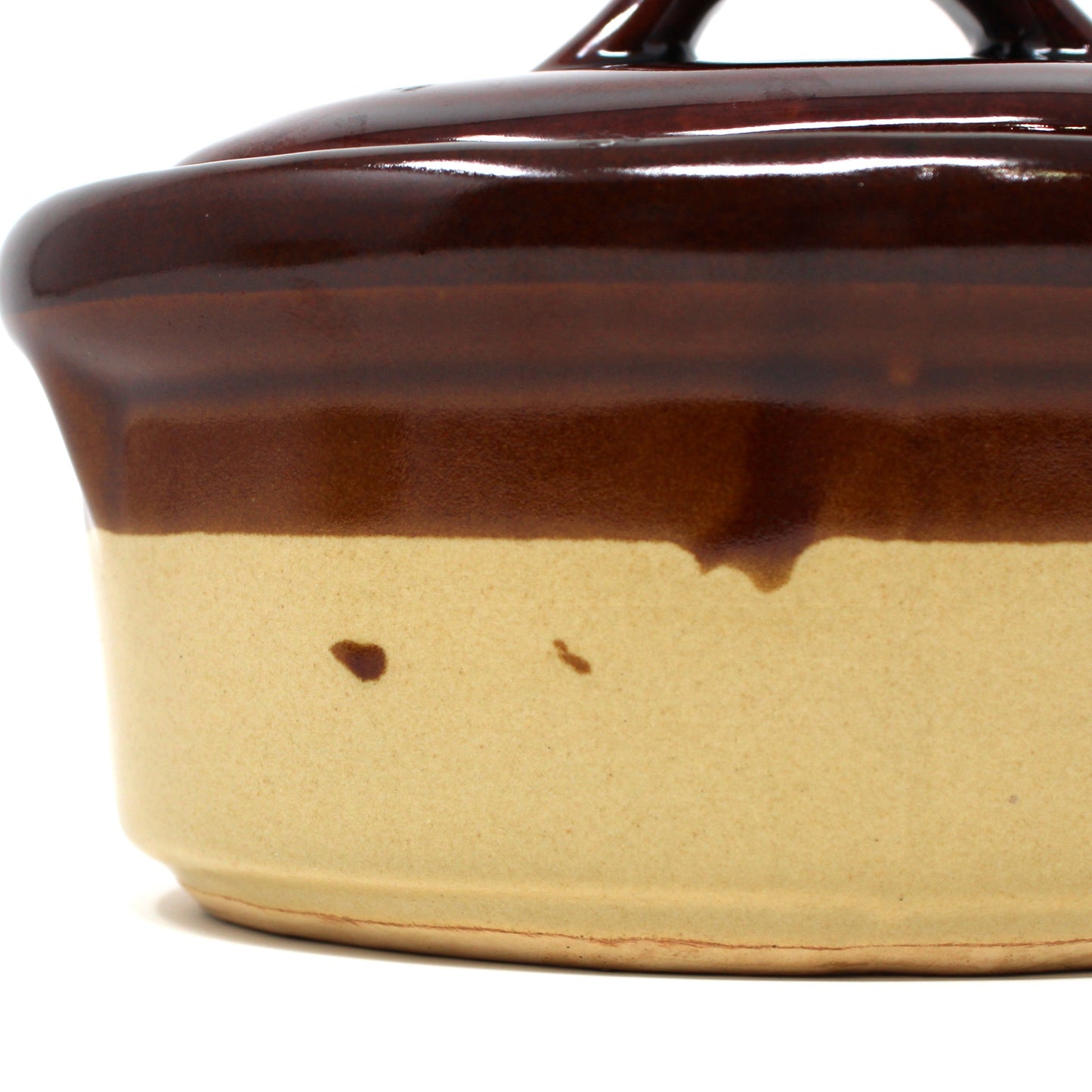 Casserole with Lid, Two-Tone Brown Glazed Stoneware, 1 QT Oval, Vintage 1970s